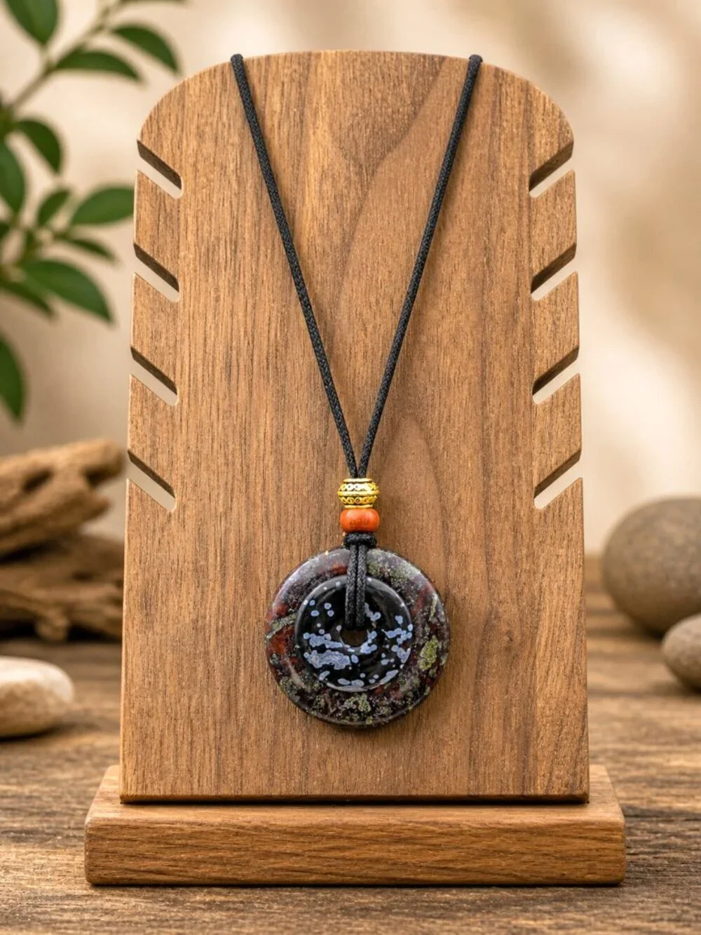 Dragon’s Blood Jasper & Snowflake Obsidian Necklace | Handmade - Picture 6 of 6